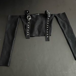 Black Off The Shoulder Buckle Knit Top Women’s